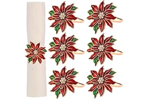 FSMILING Christmas Napkin Rings Set of 6 Gold Metal Flower Napkin Rings Holders for Holiday Christmas Dining Table Decoration Party Decor