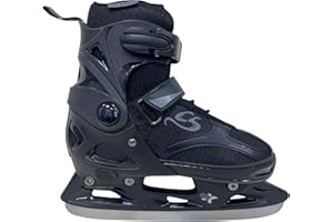 Cox Swain verstellbare Schlittschuhe Black Ice, Eislaufschuhe für Kinder, Jugendliche und Erwachsene bis 100KG, vorgeschliffene Edelstahlkufe, Softboot, Black Gr. S (33-36)