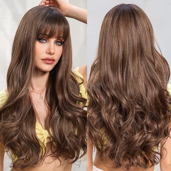 WIG ME UP Damenperücke Lang & Glatt – Braun/Schwarzbraun-Mix, Ca. 60 Cm, Mit Scheitel, Leicht & Atmungsaktiv