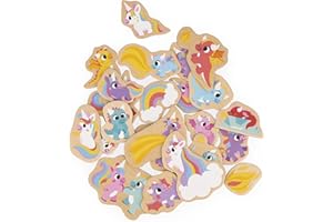 Janod - 24 Magnetic Wooden Magnets - Unicorns and Dragons Theme - Wooden Toy - Ideal for chalkboard or fridge - Magnetic Educational Game, to Manipulate, Experiment - From 2 Years, J09645
