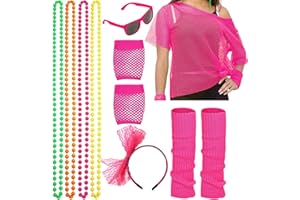 HIQE-FL Accessori Costume Anni 80s,Kit accessorio da 80 anni Contiene banane fascia bracciali,Accessori per Abbigliamento Anni '80 Adatto, Costume Anni 80
