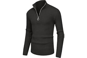 Hisir Men's Jumpers 1/4 Zip Tops Winter Warm Knit Polo Neck Jumper Long Sleeve Soft Cozy Turtle Neck Quarter Zip Knitwear Pullover Sweaters for Men