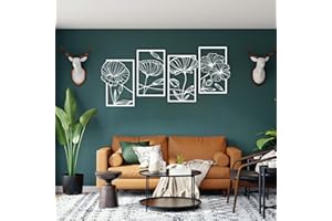 ESTART Decor Pack of 4 Metal Lotus Flower Wall Decoration, Abstract Flowers Aesthetic Art, Minimalist Hanging Wall Sculpture for Living Room, Bedroom, Office, Yoga Room (White)