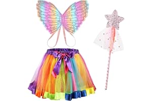 AUYAO Zestaw kostiumów dla dzieci, skrzydła motyla, fantazyjne przebranie, skrzydła, peleryna dla dzieci, kostium wróżki księżniczki, zestaw kostiumowy ze spódnicą tutu, dziewczęce przebranie motyla