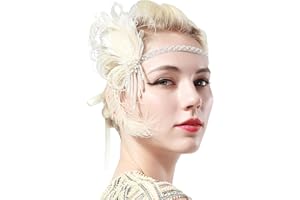 BABEYOND Fascia per capelli da donna anni '20 con piuma, stile Gatsby, colore bianco