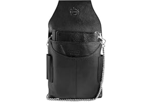 LEONARDO VERRELLI Kellner Geldbörse aus Leder, Kellner Börse, Geldbeutel, Taxi, Service für Damen Herren Portemonnaie mit oder ohne Holster, Steck-Tasche, mit Kette und großem Münzfach schwarz