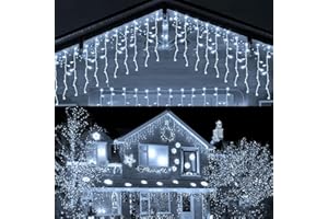 HOSPAOP Guirlande Lumineuse Extérieur Stalactite 400 LED 10M Blanc, Guirlande de Noël Étanche IP44 avec Minuterie & 8 Modes, Rideau Lumineux pour Jardin, Balcon, Pavillon, Décorations de Noël