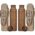Craft Trade Set of 2 Diamond Copper Bottle with Lid and Carry Bag for Drinking Water BPA Free Leak Proof Boosts Immunity, Supports Digestive & Liver Health, Ayurveda Inspired 34oz - 1 Litre Black