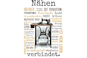 Schatzmix Blechschild Spruch Nähen verbindet weißes Metallschild 20x30cm Wanddeko tin Sign