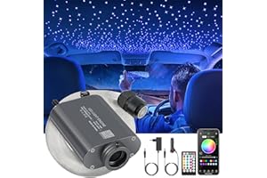 SUNKENET 16W RGBW Ciel Etoile Voiture, 150pcs*0.75mm*2m Led Ciel De Toit Etoile Voiture Bluetooth//Télécommande, Fibre Optique Lumineuse +Adaptateur+Prise Pour Voiture/Maison/Théâtre