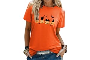 WIEIYM Halloween T Shirt Women Pumpkin T Shirts Witch T-Shirt Unisex Funny Ghost Top Halloween Costume