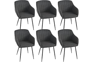Goeurvant Chaises avec Accoudoirs Salle à Manger Lot de 6, Chaise de Salon Fauteuil Cuisine Rembourrée en Polyester Pieds en Métal, Gris Noir
