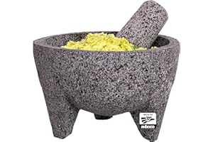 YOPIDO Molcajete 6 in Mexican, Handmade with Natural Volcanic Stone, Artisanal Kitchen Utensil for Grinding with Pores for Crushing, Specially Designed for Grinding Spices, Sauces, and Guacamole