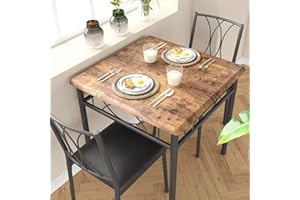 Salutmeuble 3-teiliges Tisch mit Stühlen, Esstisch Klein mit 2 Stühlen, Quadratischer Esstisch aus Metall und Holz mit 2 Gepolsterten Stühlen, Küchentisch mit 2 Stühlen für Kleine Räume