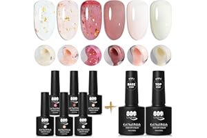 YTD Likomey Smalto Semipermanente per Unghie in gel Kit,Nudo Trasparente 6 Colori Con Base E Top Coat Set,UV Lamina D'oro Naturale Smalti Semipermanenti Nude Gel,8×7.5ml