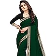 SUKETA Women's Premium Georgette Saree and Cotton Unstitched Blouse Piece With Square Dot Design Lace | Sari | Wedding saree | Party Saree | Solid Saree | South Indian Saree | Saree With Border