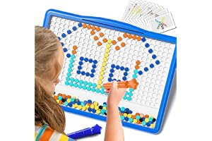 BLmukce Stor magnetisk ritplatta för barn, småbarn klotbräda med 200 pärlor, 2 pennor & 20 mönster broschyrer, Montessori Dot