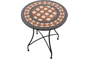 MACOShopde by MACO Möbel Raburg Mosaiktisch Mayla in TERRAKOTTA-ORANGE-Schiefer - Metallgestell in SCHWARZ, Gartentisch, rund, 60 cm ø, 72 cm hoch, filigranes Mosaikmuster, liebevolle Handarbeit