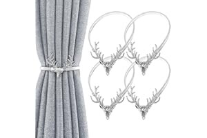 NIAWECAN 4 Pack Curtain Tie Backs, Silver Deer Tie Backs for Curtains, Stretchable Metal Spring Curtain Tiebacks, Creative Curtain Holdbacks, Curtain Tiebacks for Home Office Hotel Curtain Decoration