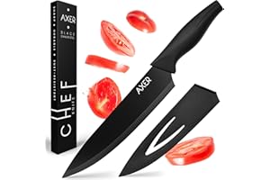 Axer Coltello Chef Nero con Guardia Lama - Coltello da Chef Professionale Multiuso Durevole e Affilato - Coltello Cucina professionale in Scatola Decorativa - Chef Knife