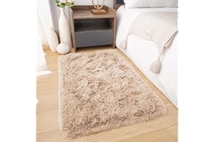 BedLooms Rugs Living Room Small 50x80 CM – Beige Area Rugs for Bedroom Anti Slip – Modern Super Soft Plush Carpets Fluffy Shaggy Rug for Lounge, Dining Room – Non Shedding Bedside Rug for Kids Room