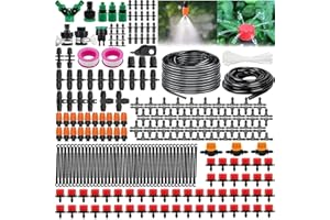 DONGQI Garden Irrigation System, 340PCS Micro Drip Irrigation Kit,180FT+50FT Drip Irrigation Hose with Adjustable Nozzle Dripper Sprayer, Automatic Irrigation Garden Plant Watering Kit for Lawn,Garden,Patio