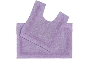 HOMESCAPES Bath Mat Set, Luxury 1600gsm Extra Soft 100% Cotton, Reversible Bathroom Mat Sets 2 Piece, Washable, Non-Slip, Super Absorbent, Quick-Dry, Lilac Purple Bathroom Rug with Toilet Rug