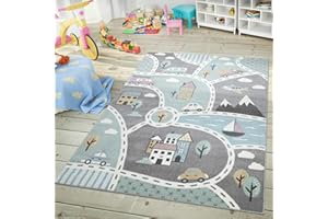 TT HOME Dywan Dzieciêcy Dywan Do Zabawy Dla Dzieci Z Motywem Ulicy Zielony Szary, Rozmiar:80x150 cm
