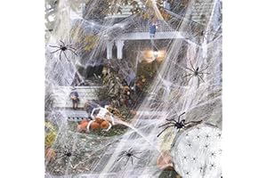 DONGSZQ Ragnatele di Halloween,Ragni Finti,100g Spider Web +30 Finti Ragni,25 Metri Quadrati Estensibile,Adatta per Decorazioni di Halloween,Feste di Fantasmi