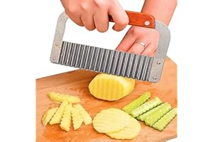 WDEC Chip wave knife stainless steel french fries cutter potato wave cutter, Wooden Handle, Potato Knife, Wave Knife, Vegetable Crinkle Chip Cutter Tool for Potato Chips, French Fries, Fruits