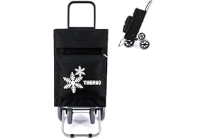 COSHANO Carro de la Compra Plegable con Bolsa Térmica 4 Ruedas para Subir Escaleras, Carrito del Mercado, Bolsa Impermeable isotérmica de 44L litros. (Negro)