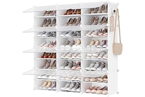 SONGMICS Scarpiera, Scaffale Modulare a 12 Scomparti per 48 Paia di Scarpe da Ingresso, con Sportelli, Telaio in Acciaio e Ripiani in Plastica, Camera da Letto, Bianco e Trasparente LPC040W01