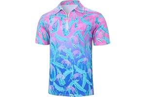 Swimnus Mens Short Sleeve Polo Shirts Hawaiian Printed Golf Polo Shirt for Men Adult Casual Polo T-Shirt Tee Tops with Zipper