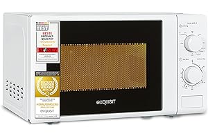 ‎EXQUISIT Exquisit Mikrowelle 20L, 1000 Watt Grill, 700 Watt, 25,5cm Drehteller, 5 Leistungsstufen, Timer, Auftaufunktion, 2 Drehregler, MW 802 G weiss