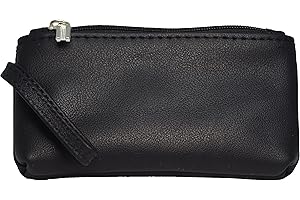 BAWAKO Portfel z prawdziwej skóry z dwiema kieszeniami na zamek błyskawiczny, portmonetka na monety, karty, czarny, l, klasyczny