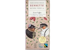BENNETTO Dark Coffee Rich Arabica coffee in dark chocolate. Strong yet balanced. 76% cocoa. Certified organic, Fairtrade, and net climate positive. Beautiful gifts for everyone.