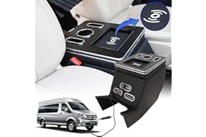 AKYKE Mittelkonsole mit kabelloser induktiver Ladung Kompatibel mit Ben-z V-Klasse V220 V260 V250 W447, mit Becherhalter USB-Anschlüsse LED-Leuchten Doppellagiges Zubehör (Black,04)