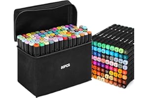 Shoze Colouring Pens - 80 Colors Markers Twin Tips Permanent Marker Set Art Pens Oily Alcohol Graphic Markers for Adults Drawing Graffiti Sketching Manga Books (Black)