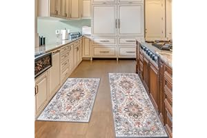 AKUNRUG Kitchen Rug Sets 2 Piece,Boho Low Pile Kitchen Rug and Mats Sets,Non Slip Washable Kitchen Runner Rug for Kitchen Office Bedroom Entrance Laundry Room(50x80cm+50x120cm)