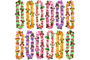 AWCIGG® 12 Pièces Collier de Fleurs Couleur Hawaïenne, unisex, Haute Densité, Décoration de Costumes Poiur Fêtes de Anniversaire Tropical Carnaval