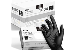 Kemes Lot de 1 000 gants jetables en nitrile sans latex sans poudre, Nitrile, Tailles S, M, L, XL (Taille L, Noir, 1 000 pièces)
