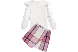 Arshiner Ragazze Set di Abbigliamento Bambine Maniche Lunghe con Gonna a Quadri Set Autunno Inverno Casual Elegante due Pezzi Outfit per Ragazze 6-14 Anni