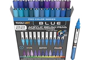 TOOLI-ART Set de marqueurs acryliques avec pointe de pinceau flexible, largeur de trait de 1-7 mm pour peinture sur pierre, calligraphie, verre, tasses, bois, métal, toile, tissu, plastique, non toxique, à base