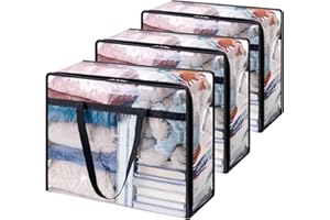 Lifewit Lot de 3 Sac de Rangement Transparent 40L, Sac Rangement Vetement en PVC, Housse de Couette Pliable avec Poignées, Boite rangement pour Demenagement, Vêtements, Couvertures, Jouets, Livres