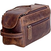 KomalC Beauty case da viaggio unisex in pelle di bufalo di alta qualità, Abbronzatura invecchiata, 9.3x5x4.3 Inch (Pack of 1)