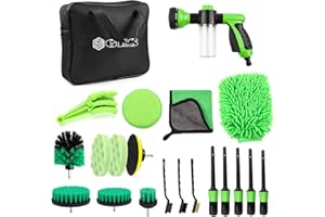 GES Spruzzatore di schiuma per autolavaggio con ugello per tubo dell'acqua da giardino - 21 prodotti per il lavaggio di interni ed esterni auto - Spruzzatore per lavatrice con custodia (Verde)