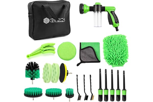 GES Kit de Nettoyage de Voiture avec Sac de Rangement, 21 pièces de Produits de Lavage extérieur et intérieur de Voiture, pulvérisateur en Mousse de Lavage de Voiture (Vert