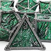 MJDICEOK Metal Dragon Dice Set DND 7 Set Dice Role Playing Dice D&D Dungeons & Dragons (Black Nickel Green)