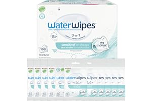WaterWipes Sensitive+ On The Go Wipes, 100 Count (10 Packs), 3-In-1 Cleans, Cares, Protects, 99.9% Water, Unscented Wet Wipes