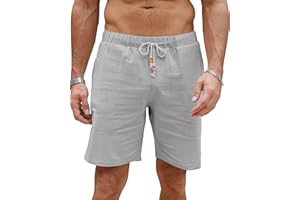 LVCBL Krótkie spodenki męskie, lniane, lekkie spodenki letnie, spodnie rekreacyjne z kieszeniami